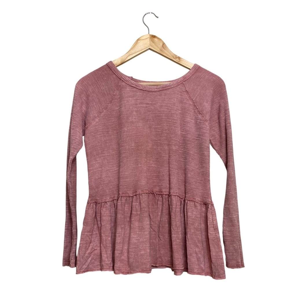 Tucker + Tate Girls XL 14/16 Pink‎ Waffle Knit Peplum Long Sleeve Thermal Top